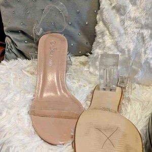 Shoeland Perspex Heel, ankle strap w/ Adjustable Buckle clear